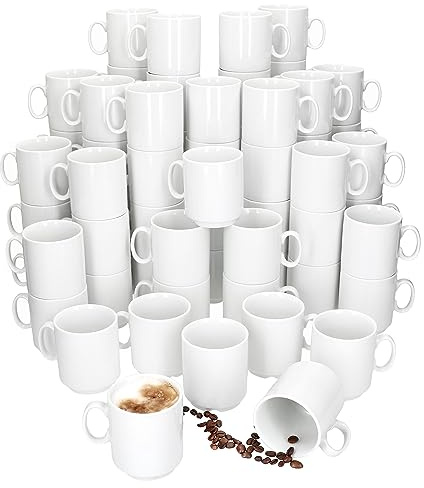MamboCat Event 72er Set Kaffeebecher I 250 ml I weiße Porzellan-Becher mit Henkel 72 Personen I stapelbare Tassen für Heißgetränke wie Tee, Kakao, Latte Macchiato & Co I schickes Kaffee-Geschirr