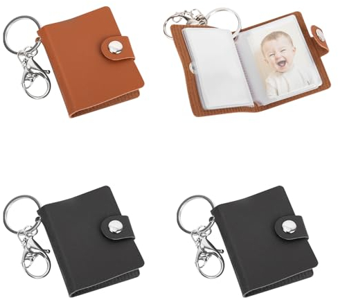 4 Stück Mini-Fotoalbum Schlüsselanhänger, 2 Zoll Taschen Foto Album mit Karabinerverschluss, 20 Fotos Binder zum Selbstgestalten mit Schlüsselanhänger, für Fotos, Bildkarten, ID-Fotos
