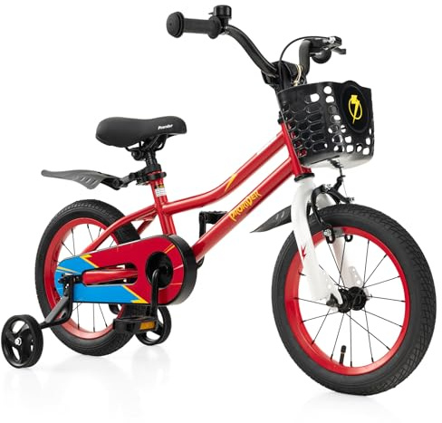 BABY JOY Kids Bike, 14 Inch Children Bikes for Boys Girls Age 3-5 Years w/Training Wheels, Handbrake, Coaster Brake & Removable Basket, Kids Bicycle of Multiple Colors