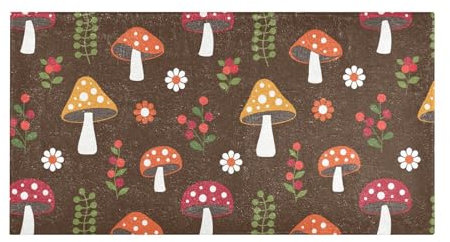 Badematte, Pilz, Blumen, Beeren, Badezimmerteppich, weicher Plüsch, saugfähig, zottelig, rutschfest, waschbar, für Küche, Schlafzimmer, 99 x 50 cm