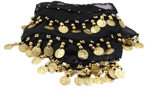 Hsthe Sea Belly Dance Hip Scarf, Belly Dancing Skirt Hip Scarves with Dangling Gold Coins for Performance Costume Belly Dance Yoga Class