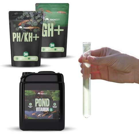 Set professionale per laghetti | per ottimi valori dell'acqua nel laghetto da giardino e laghetto | 1 stagno GH+ sale da indurimento, 1 stagno pH/KH+ stabilizzatore per stagno e 1 vitamina Pond