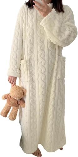 NIUVOO Corallo Velluto Casa Vestiti per le Donne Morbido Caldo Pile Lungo Robe Pigiama Set Donne Caldo Addensare Flanella Pigiama Vestaglia Vestaglia Inverno Lounge Robe Pjs Party Kimono Robe, Colore