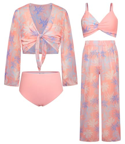 GRACE KARIN Mädchen Badeanzug Rash Guards Schwimmanzug Langarm Oberbekleidung Bademode Hell Pink 8 Jahre