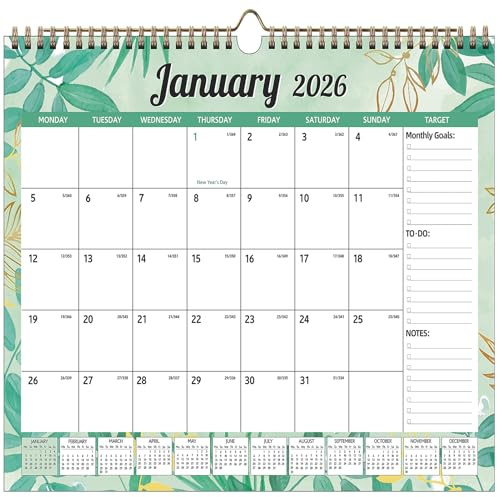 Calendar 2026-2027, Wall Calendar 18 Month Calendar from Jan. 26 - Jul. 27, A3 37 x 29 cm, Double Binding Hook Family Planner Month to View for Home Office Planning and Organizing