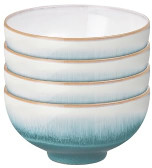 Denby - Azure Haze Rice Bowls Set of 4-480ml Capacity - Dishwasher & Microwave Safe Crockery - Textured Glaze for Soup, Rice, Cereal - Chip & Crack Resistant Stoneware - L13xW13xH6.5cm