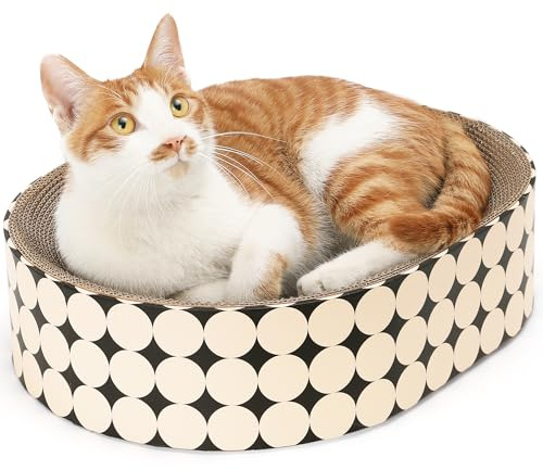 FUKUMARU Griffoir pour Chat, Grattoir-Lounge en Carton, 2-en-1 Plateau à Griffes, Ovale avec Lit Intégré, Durable et Moderne en Forme de Bol, Protège-Meubles contre les Griffures