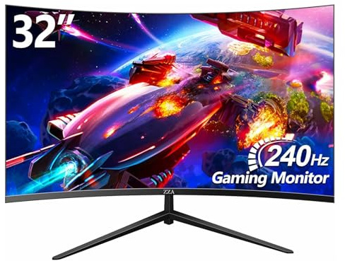 ZZA 32 Inch Curved Gaming Monitor 240hz,1K 1080P Computer PC Monitor with 1500R |1ms (GTG) | HDR 600|Curved|122% sRGB|DP/HDMI|VESA|FreeSync & G-Syn,Mount Business, Office, Casual Gaming Monitors