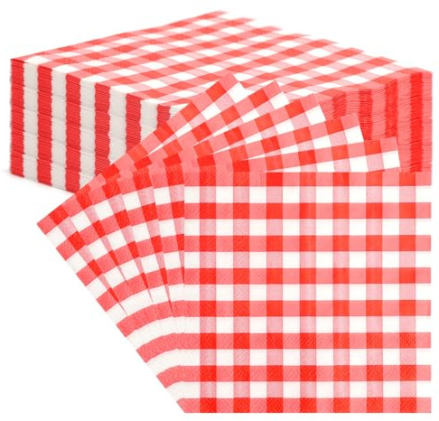 UOCAI 40 stycken rutiga pappersservetter cocktail rutiga servetter engångs röda rutiga servetter, servetter röd vit, rutiga servetter, Oktoberfest dekoration, lämplig för restauranger, barer och
