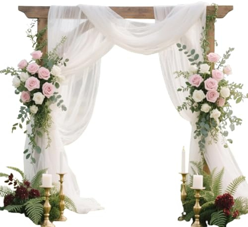 Qaestuan Cortina de Arco de Boda, 75 x 600 cm Decoración de Arco de Bodas, Cenefa de Boda Cortinas Tul Blanco, para Decoración de Bodas, Ceremonia, Recepción, Fiesta