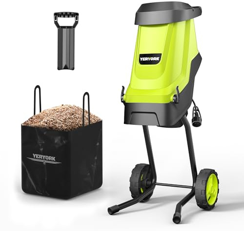 Yeryork Wood Chipper, 15-Amp 1.8 Cutting Diameter Electric Wood Chipper & Shredder with 50L Collection Bag, Efficient Mulcher for Easy Cleanup and Ideal for Yard Waste, Branches, and Leaves
