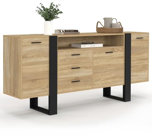 IDMarket - Buffet 180 cm Phoenix XXL 3 Portes et 3 tiroirs avec Niche Bois et Noir