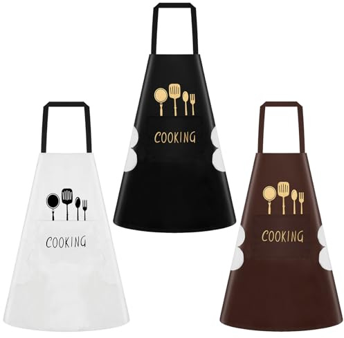 TranRantic 3 Pack Kitchen Aprons, Waterproof Cooking Apron with Large Pocket, Wipeable-hand Design, Chef Aprons for Women Men, Bib Apron for Home Kitchen BBQ Baking Restaurant Coffee House