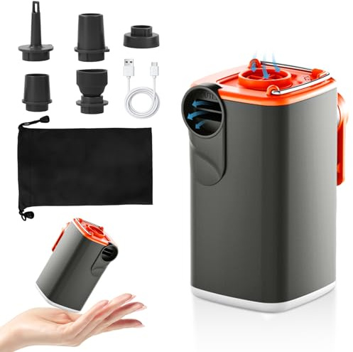 Focenat Bomba de Aire eléctrica, Inflador Colchon Hinchable, 1600mah Hinchador Electrico con 5 Boquillas, 5kPa Iluminación Recargable Inflador Electrico para Piscinas y Colchones de Cama (Grigio)