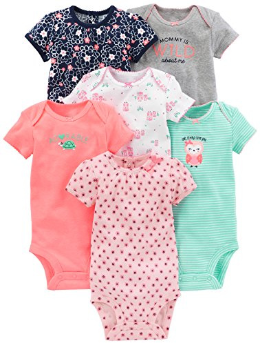 Simple Joys by Carter's baby-girls 6-pack Short-sleeve Bodysuit, Multicolor/Floral/Owl/Stripe, Preemie