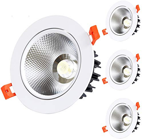 Foco empotrable LED Cob Empotrado Luz de techo Ángulo Ajustable Cab Cabinet Retrofit direccional Spot Lights White Driver incluido No regulable (paquete de 4) (Blanco cálido (3000K-3500K), 5 w)