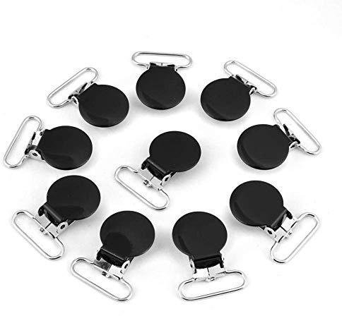 Cikonielf 10 pièces 25 mm Pinces à Bretelles tétine en métal Pinces à Bretelles Pinces à Bretelles en métal Attache à Jarretelles pour Pantalons à Bretelles élastiques et Jeans en Denim(Noir)