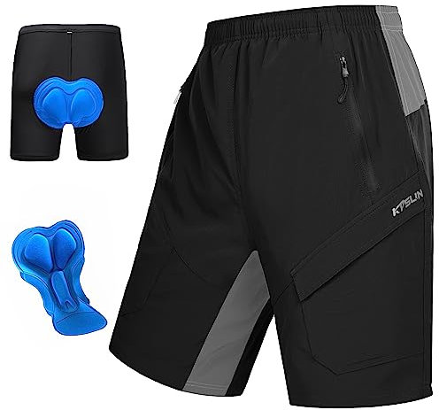 Herren Mountainbike Shorts 3D Gepolstert Leicht Fahrrad Fahrrad MTB Bike Shorts -Baggy & Bequem, Herren, Fahrradshorts, schwarz, Large