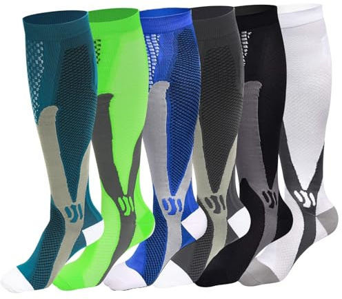 Miavogo 6 Paar Kompressionsstrümpfe für Damen und Herren, Stützstrümpfe mit Elastisch, Compression Socks Herren, Geeignet für Sport, Reisen, Fitness（L/XL）