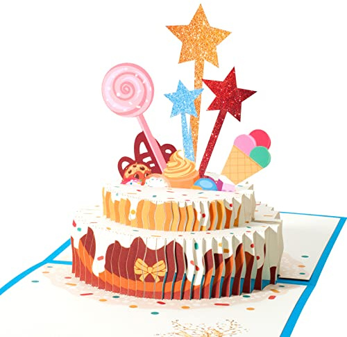 Tarjeta de cumpleaños, 3D Pop up Tarjeta de Pastel de Cumpleaños con Sobre para Familiares, Amigos y Colegas