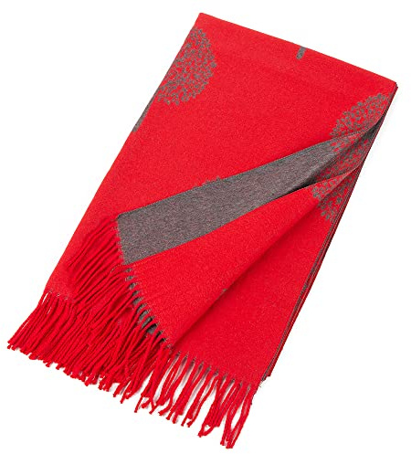 Mulberry Tree Scarf Reversible Long Cashmere Soft Women Ladies Tree Of Life BY UK SCARFS AND SHAWLS (Reversible Thick Mulberry Tree Red With Grey)