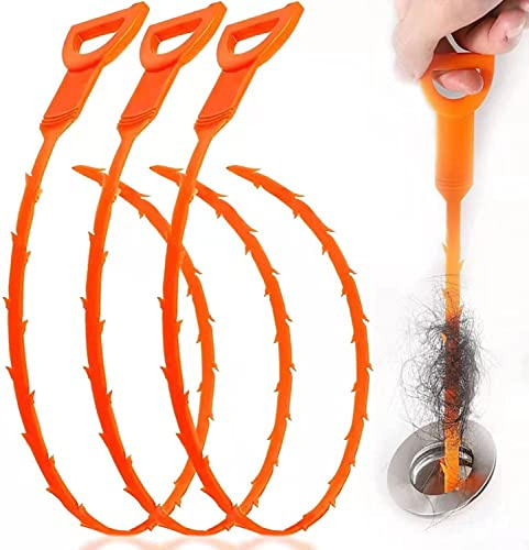 HFLYJPYW 3 Pack 25 Inch Hair Snake Hair Drain Clog Remover Cleaning Tool Drain Opener sink snake Drain Auger Hair Remover Tool For Sewer, Toilet, Shower Kitchen Sink, Bathroom Tub