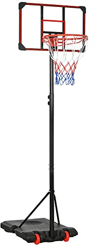 SPORTNOW Aro de baloncesto de altura ajustable y soporte para niños con tablero resistente y base pesada, portátil sobre ruedas, 1,8-2 m