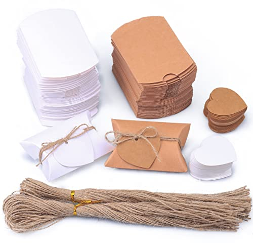 100 Stücke Gastgeschenk Box, Kraftpapier Box, Geschenkschachtel Klein Mit 100 Stücke Blanko-Tags, Vintage Gastgeschenke Weihnachten mit 100 Stücke Juteseilen für Weihnachten Süßigkeiten Nuss Hochzeit