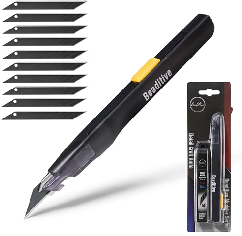 Beaditive Hochpräzises Bastelmesser mit 10 Klingen: 30-Grad-Klinge Allzweckmesser, für Kunst, Handwerk, Modellbau (1 schwarzes Messer, 10 schwarze Klingen)