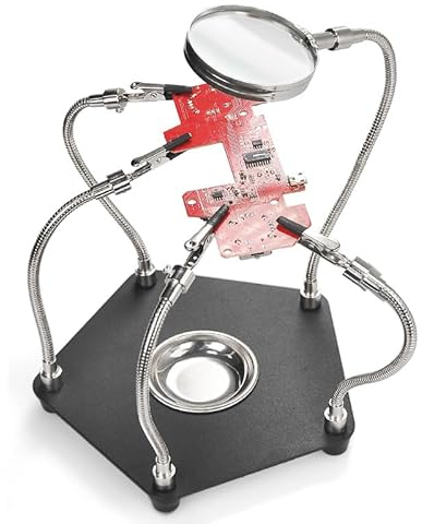3-fache Lupe mit Löthilfe und 4 Verstellbaren Metallarmen, Dritte Hand Löten mit Lötkolbenständer und Robustem Metallsockel, Lötstation Helfende Hände für Elektronische Reparaturen, Handarbeiten
