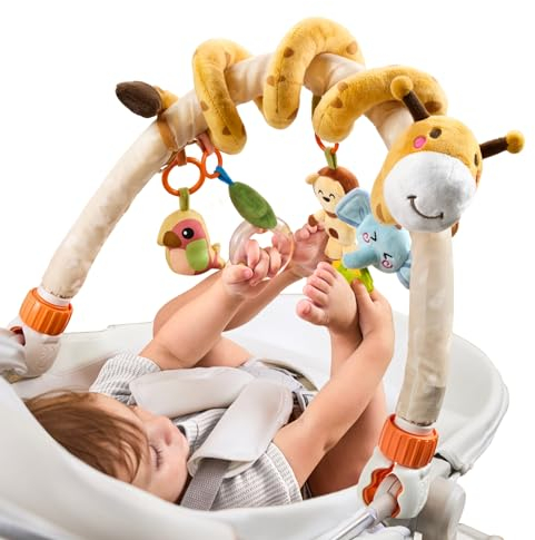 TUMAMA 2-in-1 Spielbogen Mit Baby Kinderwagen Spirale Spielzeug ab 0 3 6 9 12 Monate, Activity Spirale Babyspielzeug für Autositz, Plüschtier Auto Hängespielzeug Baby Rücksitz Mit Rasseln Beißring