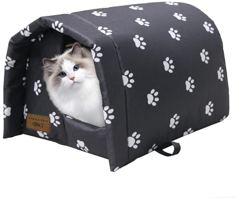 Vinnypet Katzenhaus Für Draußen Winterfest Wasserdicht Und Warm Faltbare Katzenhöhle mit Plüschkissen Weich Hundehöhle Tierheim Für Streuner Haustiere 42x31x28cm