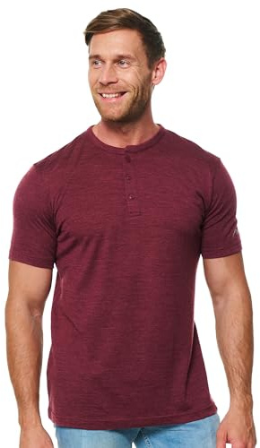 Merino.tech Tee Shirt Homme - T Shirt Sport Homme Merinos en sous Vetement Merinos à Manches Courtes (Medium, Burgundy Henley)