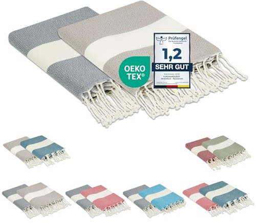 Flora Furora Beach Towel Large 100 x 200 cm: Cotton (Set of 2), Light, Long, Thin, Compact, Premium Quality, Hammam Towel, Sauna Towel, Fouta Beach Towel, XXL, Women and Men Bath Towel Beach