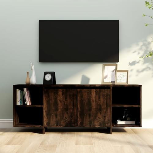 Gecheer TV-bänk TV-bord med stort förvaringsutrymme TV-bänk TV-skåp vardagsrum TV-bord TV-skåp för vardagsrum spånskiva rökt ek färg 130 x 35 x 50 cm