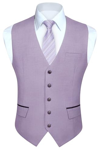 HISDERN Men's Grayish Purple Waistcoats Formal Wedding Waistcoat Classic Business Party Tuxedo Suit Vest with Fashion Pockets Regular Fit L