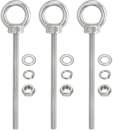 PATIKIL Bullone a Spalla Sollevamento M6 x 80mm, 3 Pezzi Golfare Filettato con Anello di Sollevamento in Acciaio Inossidabile 304 con Dadi e Rondelle per Appendere Amache e Articoli