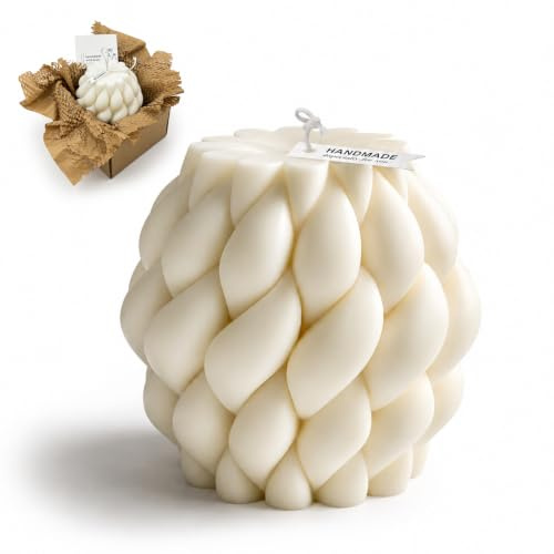 Hyznengu Knot Ball Soy Wax Candle- Large Handmade Pillar Scented Elegant Bubble Aesthetic Candle, Housewarming Wedding Birthday Gift Home Room Shelf Decor Idea White（Large）