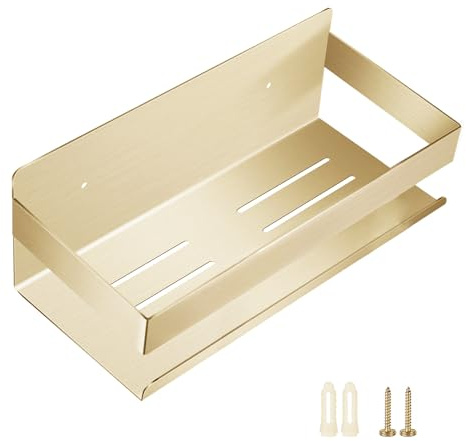 QNIIAED Shower Caddy,Bathroom Shelf Wall Mounted SUS 304 Stainless Steel Heavy Duty Shower Shelf （Brushed Brass Gold 8.7 Inch）