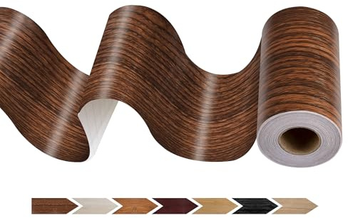 JUNART Wood Grain Repair Tape(10cm×1000cm), Self-Adhesive Waterproof Realistic Textured Repair Duct Tape for Tables, Baseboards, Doors, Windows, and Floors with Plastic Scraper(Walnut)