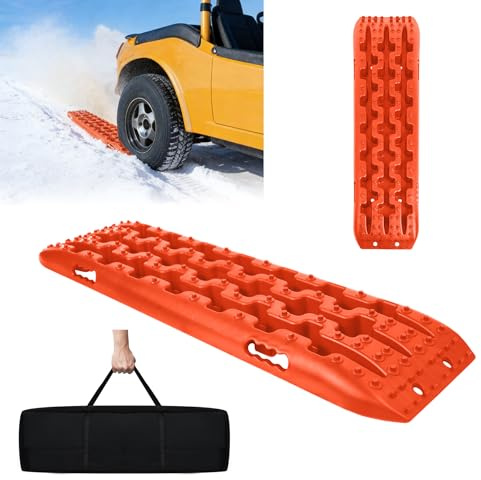 ACXIN 2 Stück Sandbleche Anfahrhilfe – 10T Offroad Recovery Boards Traktionsmatten Traktionshilfe Gripmatten – Offroad Zubehör Reifenleiter für PKW, LKW, Geländewagen, Wohnmobil, Orange
