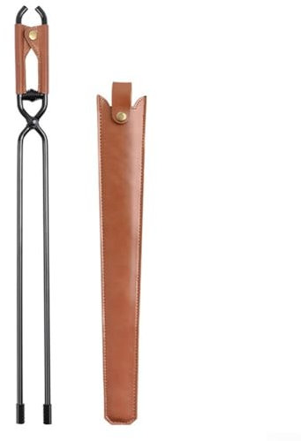 Pinzas para chimenea, 55/44 cm, pinzas de carbón resistentes con cubierta de almacenamiento de cuero para chimenea interior, fogata, parrilla, camping (55 cm)