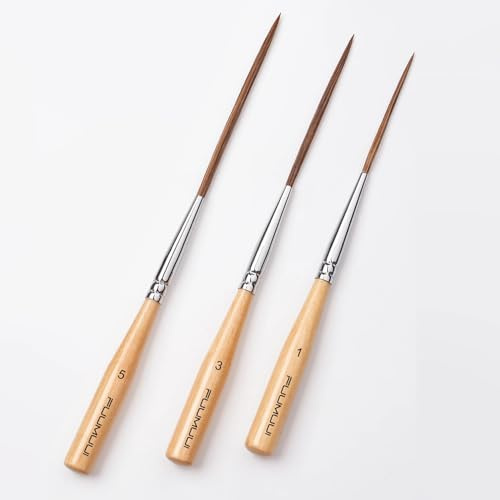 Fuumuui Lot de 3 pinceaux de peinture en poils de bœuf - Qualité artistique - Plusieurs tailles pour remplir les coins, marquer, tracer, créer des bordures de bord - Aquarelle acrylique huile
