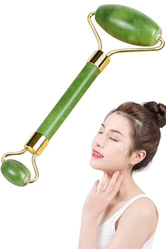 Quartz Face Roller, Gua Sha Massage Tool – Natural Facial Skin Care Set for Wrinkle Reduction, Eye Puffiness, Neck & Body Relaxation, Anti-Ageing Beauty Tool (Green)