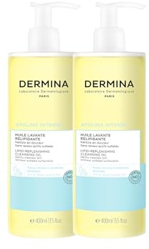 DERMINA Huile Lavante Gel Douche Relipidante - Nettoyant Visage & Corps - Niacinamide & Allantoïne pour Peaux Sèches et Sensibles - Sans Parfum - Séries ATOLINA 800 ml (400 ml * 2)