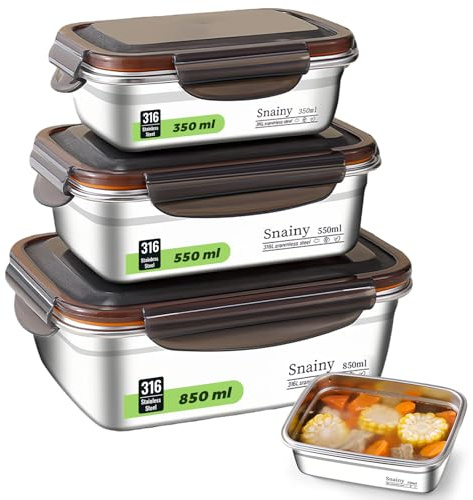 Biigdan 3 Pièces Lunch Box Inox,Bento Lunch Box Etanche avec Couvercle, pour Lave-Vaisselle, Fours Micro-Onde,Réfrigérateurs，Boite Bento convient enfants,étudiants,employés (350/550/850 ml)