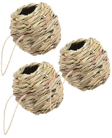KOMBIUDA 3pcs Hand Woven Natural Grass Finch Bird House with Secure Entry Hanging Nesting Box for Garden Balcony Porch Indoor and Outdoor Bird Sanctuary Decor