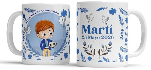 LINFORMAL Taza Personalizada Comunión Niño 350 ml, Regalo Original Primera Comunion con Nombre y Fecha, Detalle Recuerdo Especial