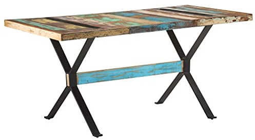 Pyvara Matbord 160 x 80 x 76 cm, massivt trä med stålram, rektangulärt, köksbord, matbord, trädkantbord, utdragbart, modernt, hållbart, för matplats och vardagsrum
