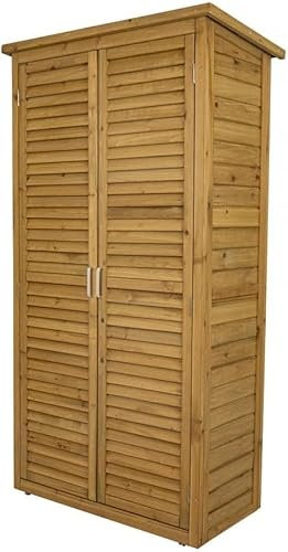 Airwave Wooden Garden Storage Tool Shed | Outdoor Weatherproof Utility Cupboard Cabinet for Tools, Cushions, Toys | Functional Internal Shelves | Louvre Door Design | Fir Wood (Tall)